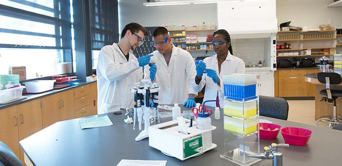 3 BSU students working in chemistry lab